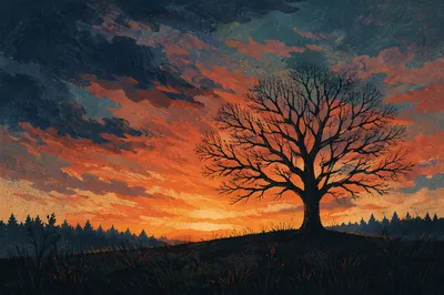 Solitary Tree Silhouette at Dramatic Sunset