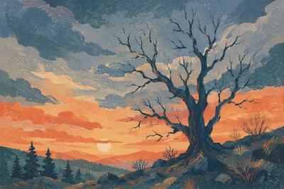 Dramatic Tree Silhouette at Sunset Sky