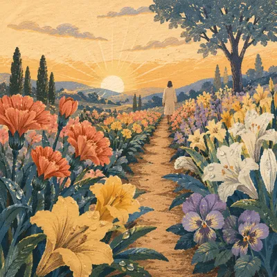 Colorful Spring Tulip Rows at Sunrise