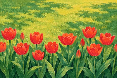 Colorful Spring Tulip Garden Rows
