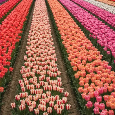 Colorful Spring Tulip Rows in Bloom