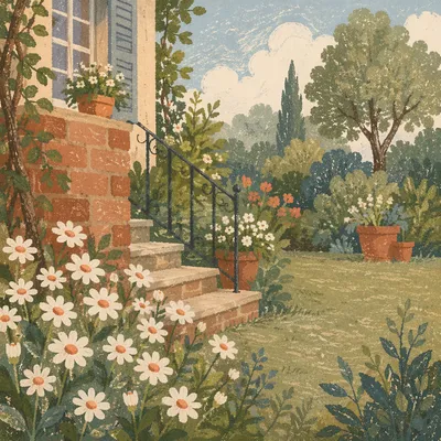 White Daisy Cottage Garden in Spring