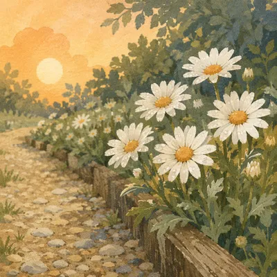 White Daisies in a Peaceful Morning Garden