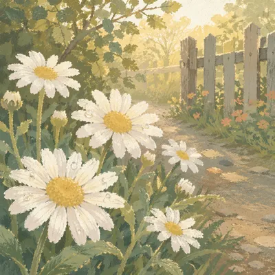 White Daisies in a Peaceful Cottage Garden