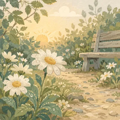 White Daisies in Peaceful Cottage Garden