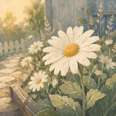 White Daisies in a Peaceful Cottage Garden