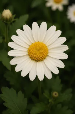 White Daisy Bloom in Quiet Garden