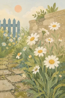 White Daisy Garden Path Morning Light