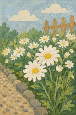 White Daisy Garden at Sunrise