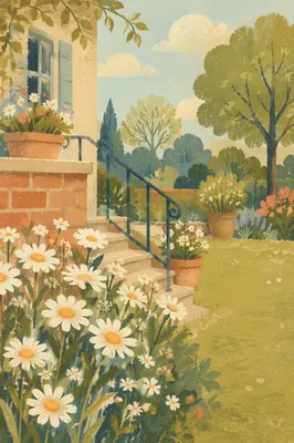 White Daisy Flowers in Cottage Garden