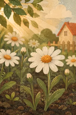 White Daisies in a Peaceful Cottage Garden