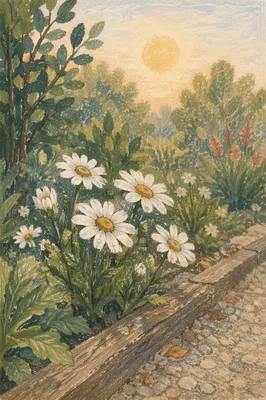 White Daisies in a Peaceful Morning Garden