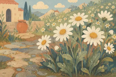 White Daisy Garden Path Morning Bloom