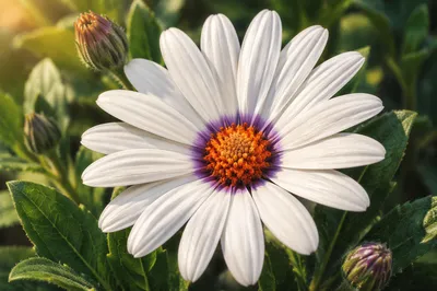 White Daisy Bloom in Simple Garden