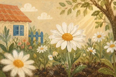 White Daisies in a Peaceful Cottage Garden