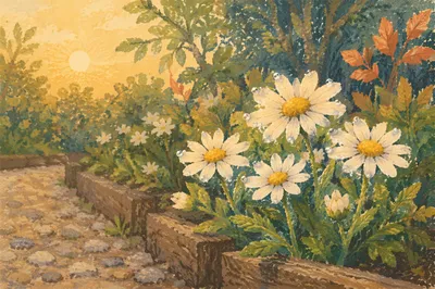 White Daisies in a Peaceful Morning Garden