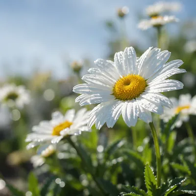 White Daisy Flowers in Morning Garden