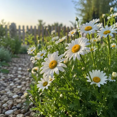 White Daisy Garden at Sunrise