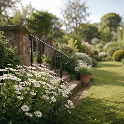 White Daisy Flowers in Simple Cottage Garden