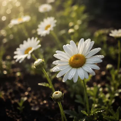 White Daisies in Peaceful Cottage Garden