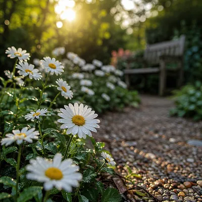 White Daisies in Peaceful Cottage Garden