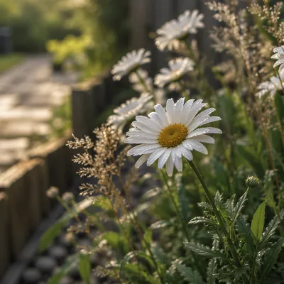 White Daisies in Peaceful Cottage Garden