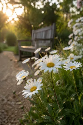 White Daisies in Peaceful Cottage Garden