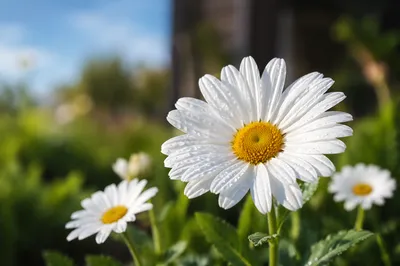 White Daisy Flowers in Simple Garden