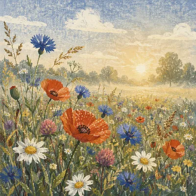 Morning Wildflower Meadow in Mixed Bloom