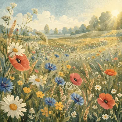 Peaceful Spring Wildflower Meadow at Sunrise