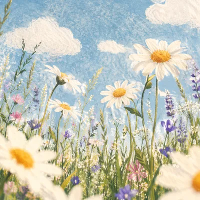 Peaceful Wildflower Meadow with White Daisies