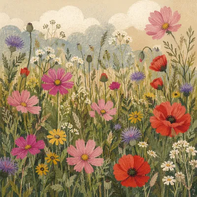 Natural Mixed Wildflower Meadow in Bloom