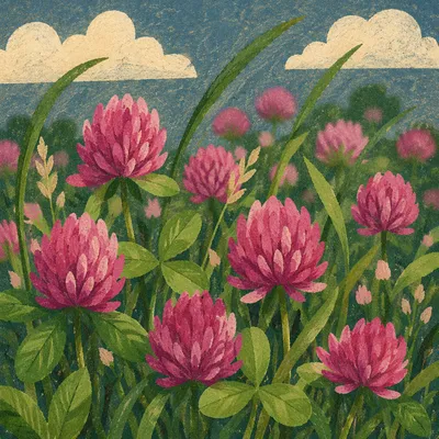 Wildflower Meadow with Pink Clover Blooms