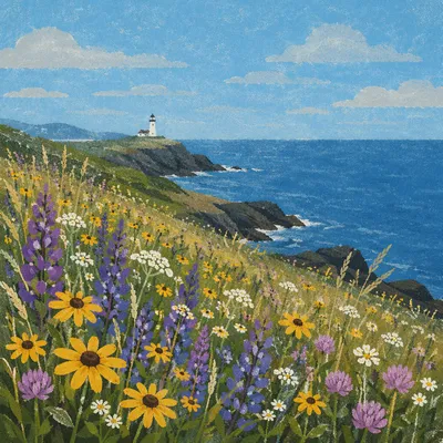 Coastal Wildflower Meadow with Distant Beacon