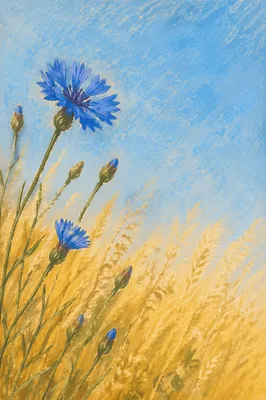Blue Wildflowers in Golden Summer Meadow