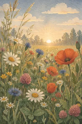 Sunlit Wildflower Meadow in Morning Bloom