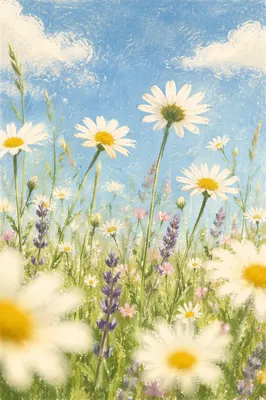 Sunlit Wildflower Meadow With White Daisies
