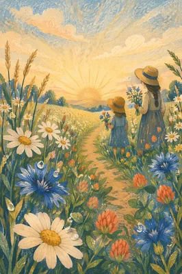 Sunrise Wildflower Meadow with Natural Blooms