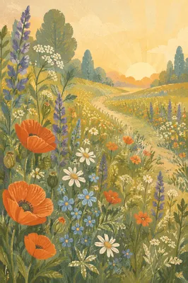 Golden Morning Wildflower Meadow in Bloom