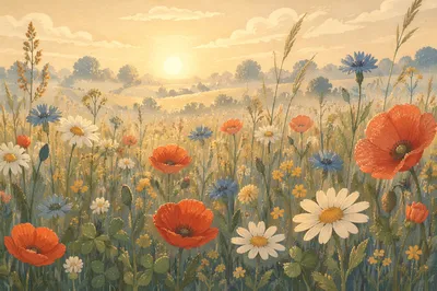 Wildflower Meadow in Soft Morning Light