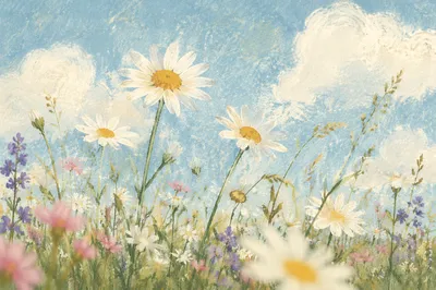 Sunlit Wildflower Meadow with White Daisies