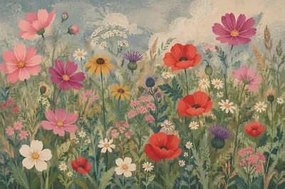Natural Mixed Wildflower Meadow in Summer Bloom