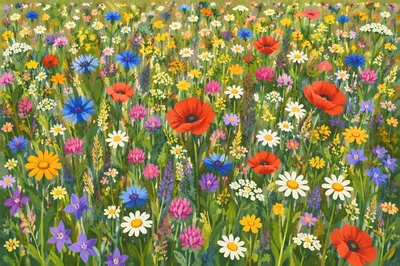 Summer Wildflower Meadow in Full Bloom