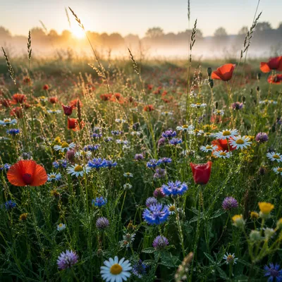 Wildflower Meadow in Morning Mixed Bloom