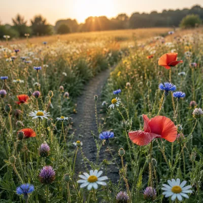 Sunrise Wildflower Meadow with Natural Blooms
