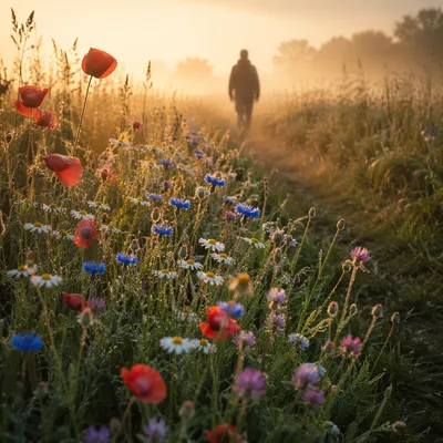 Sunrise Wildflower Meadow Path in Quiet Gratitude