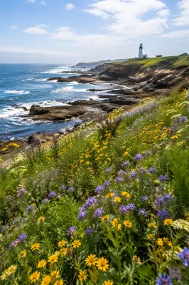 Coastal Wildflower Meadow Above Ocean Cove