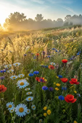 Spring Wildflower Meadow at Sunrise