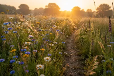 Morning Wildflower Meadow in Peaceful Bloom