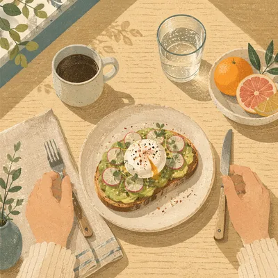 Trendy Avocado Toast Brunch Flat Lay